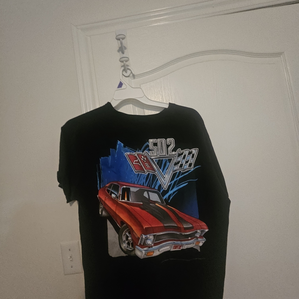 Anvil Black Tee with Red and Blue Graphic